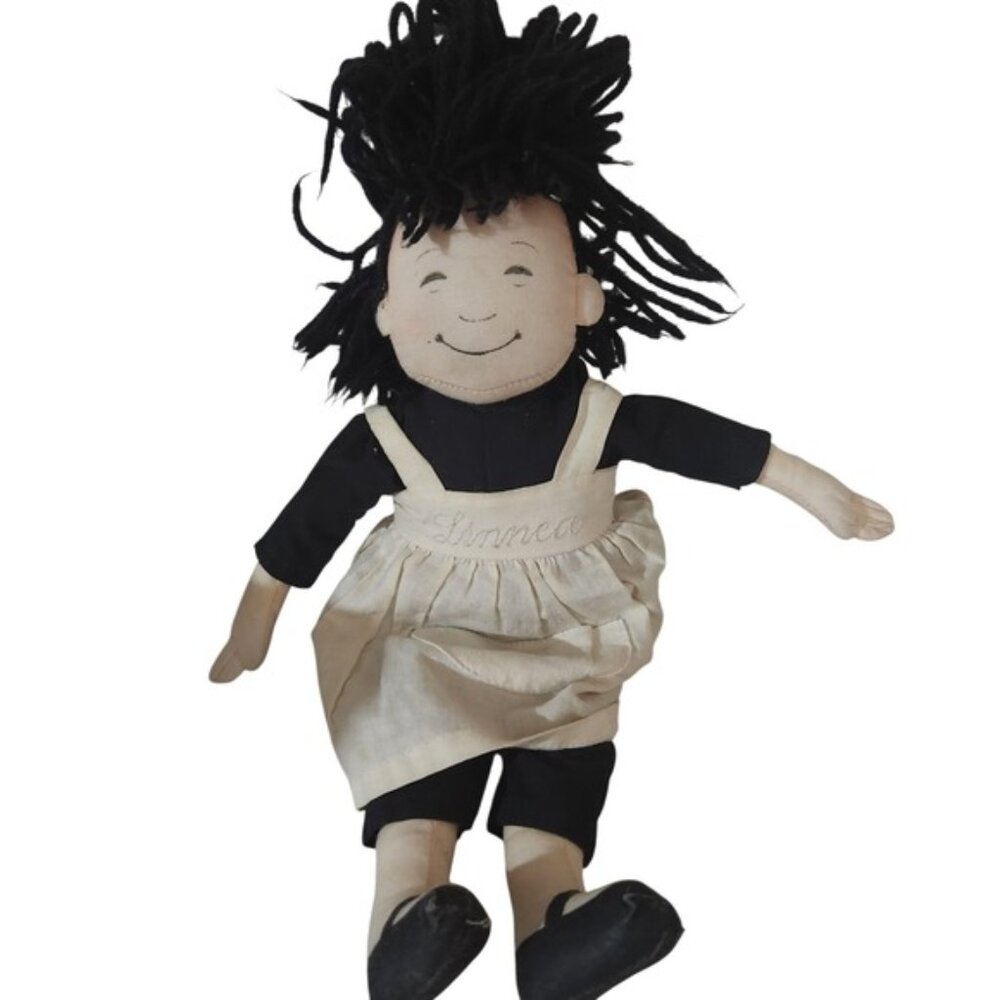 Linnea monet Rag Doll Stuffed Toy Handmade Embroidered Name Black‎ Hair Dress